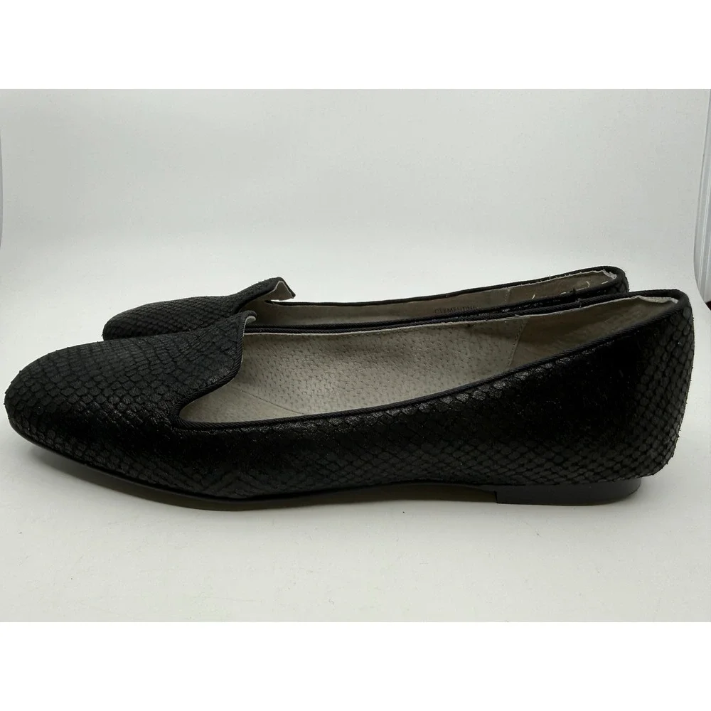 Tahari Clementine Womens Black Snakeskin Loafers Square Toe Flats Size 8.5